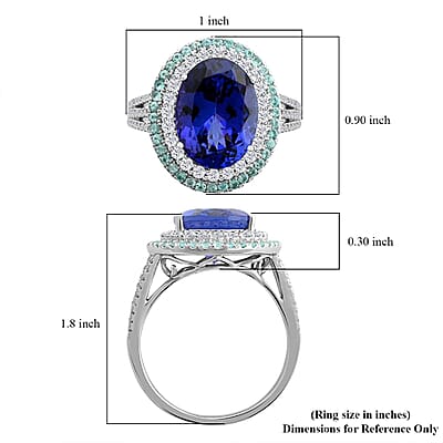Certified & Appraised Rhapsody 950 Platinum AAAA Tanzanite, Brazilian Paraiba Tourmaline and E-F VS Diamond Ring (Size 10.0) 11.50 Grams 9.85 ctw