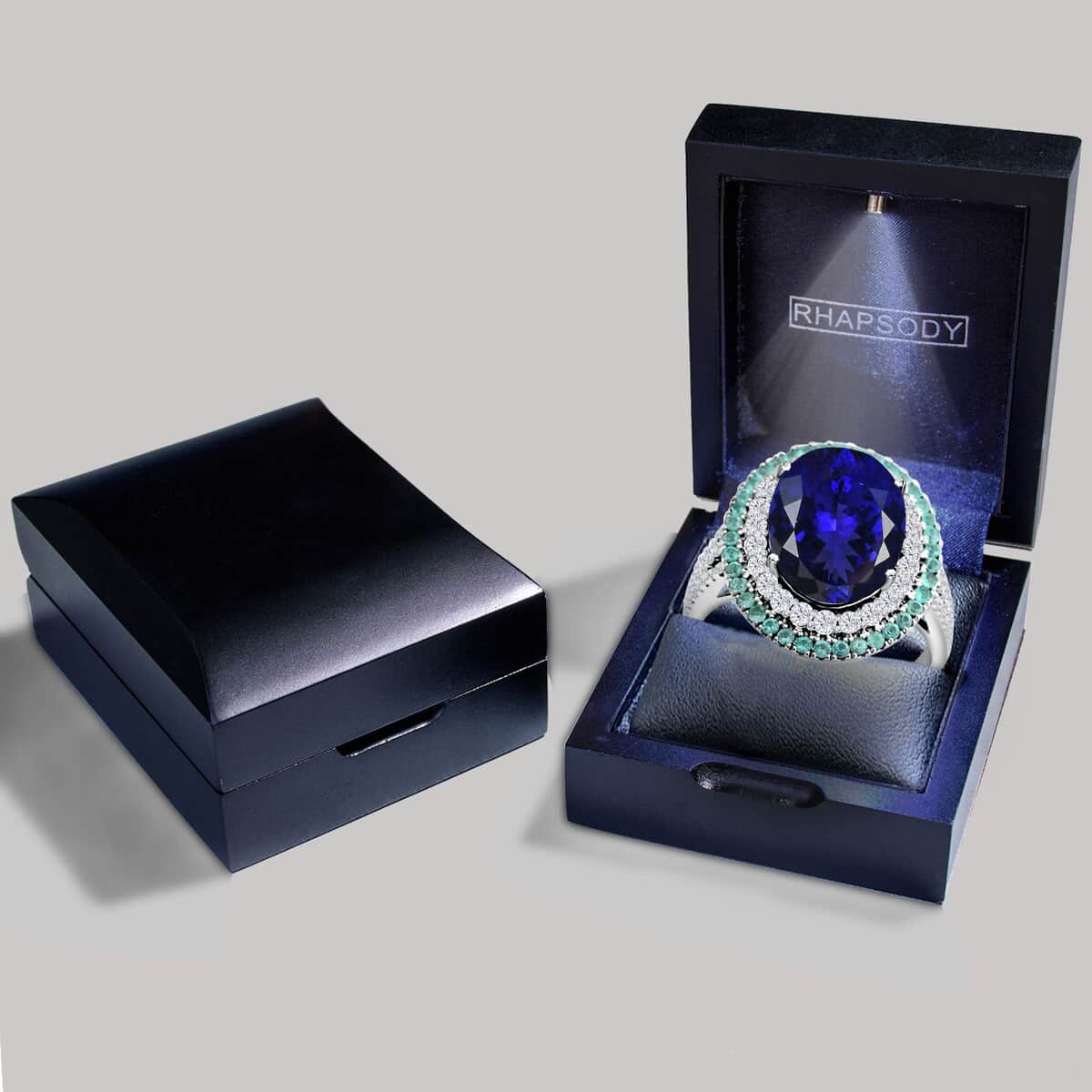 Certified & Appraised Rhapsody 950 Platinum AAAA Tanzanite, Brazilian Paraiba Tourmaline and E-F VS Diamond Ring (Size 6.0) 11.50 Grams 9.85 ctw image number 6