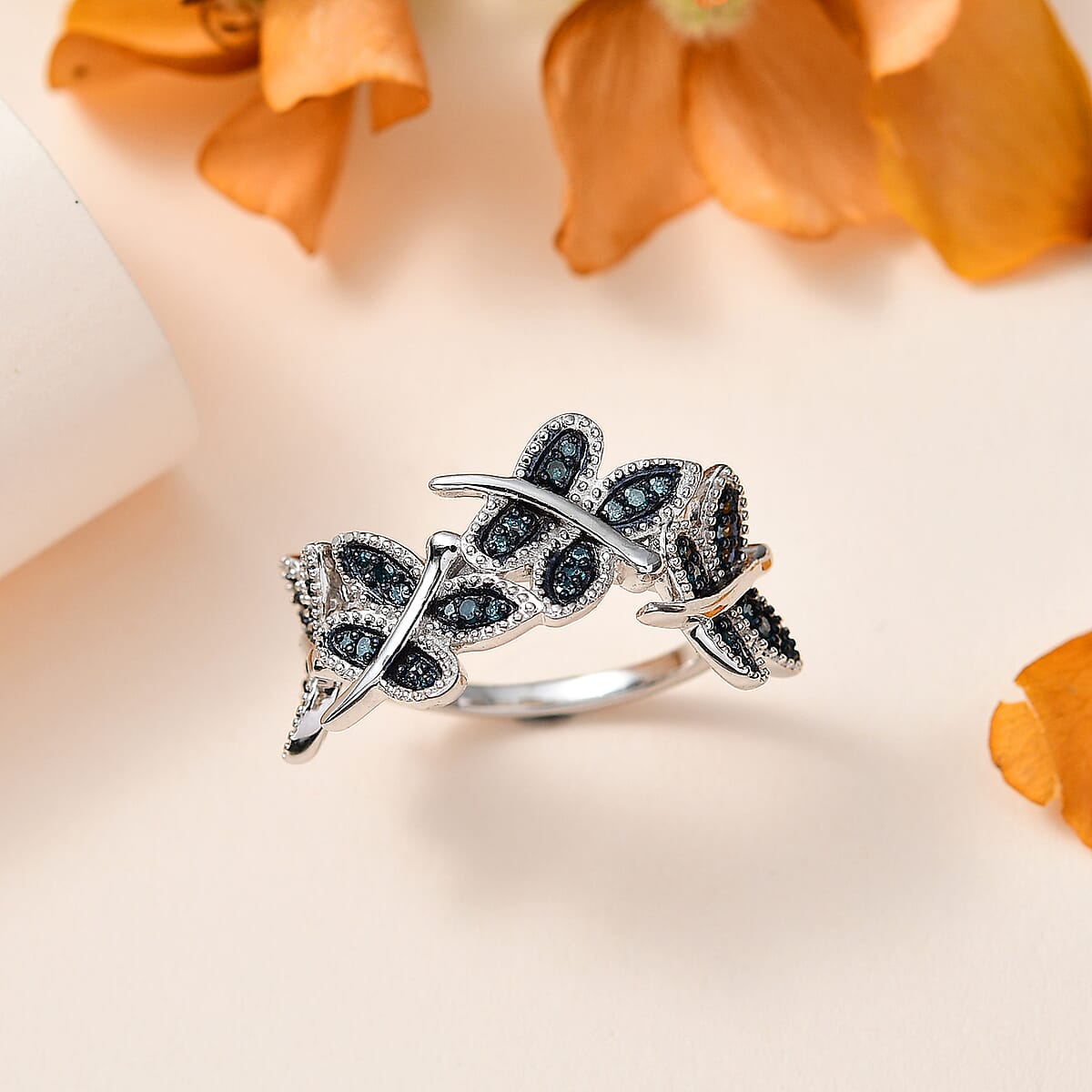 Blue Diamond Ring in Platinum Over Sterling Silver (Size 10.0) 0.25 ctw image number 1