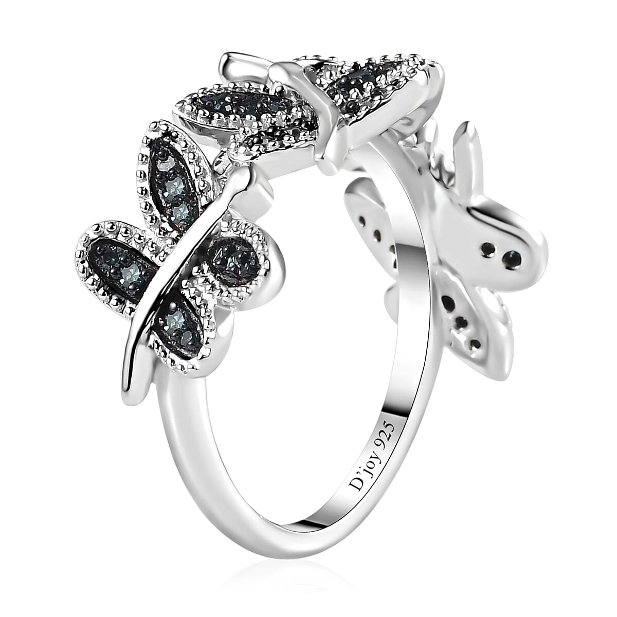 Blue Diamond Ring in Platinum Over Sterling Silver (Size 10.0) 0.25 ctw image number 3