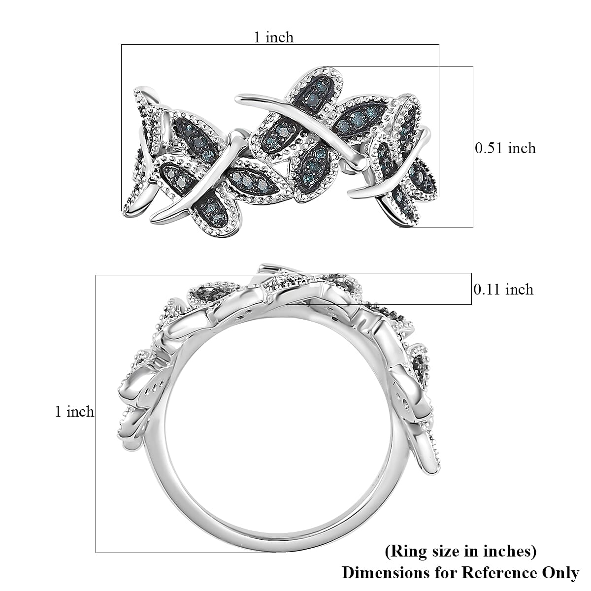 Blue Diamond Ring in Platinum Over Sterling Silver (Size 10.0) 0.25 ctw image number 5