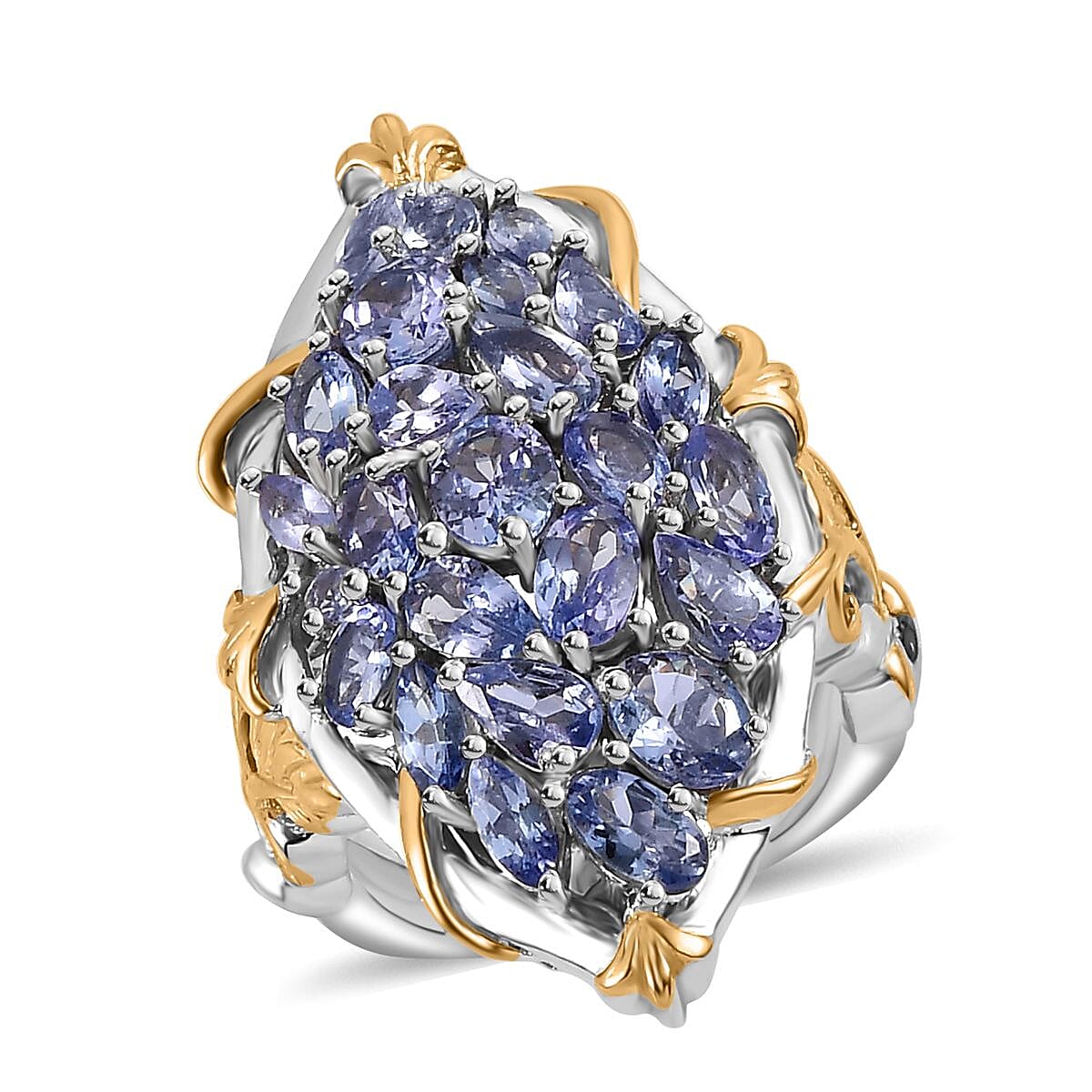 Tanzanite Elongated Ring in 14K YG and Platinum Over Sterling Silver (Size 10.0) 4.40 ctw