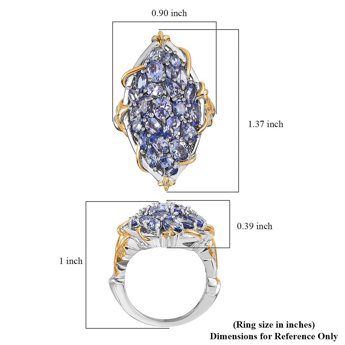 Tanzanite Elongated Ring in 14K YG and Platinum Over Sterling Silver (Size 10.0) 4.40 ctw