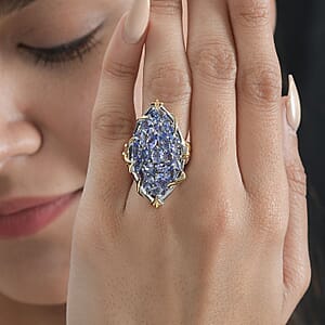 Tanzanite Elongated Ring in 14K YG and Platinum Over Sterling Silver (Size 5.0) 4.40 ctw