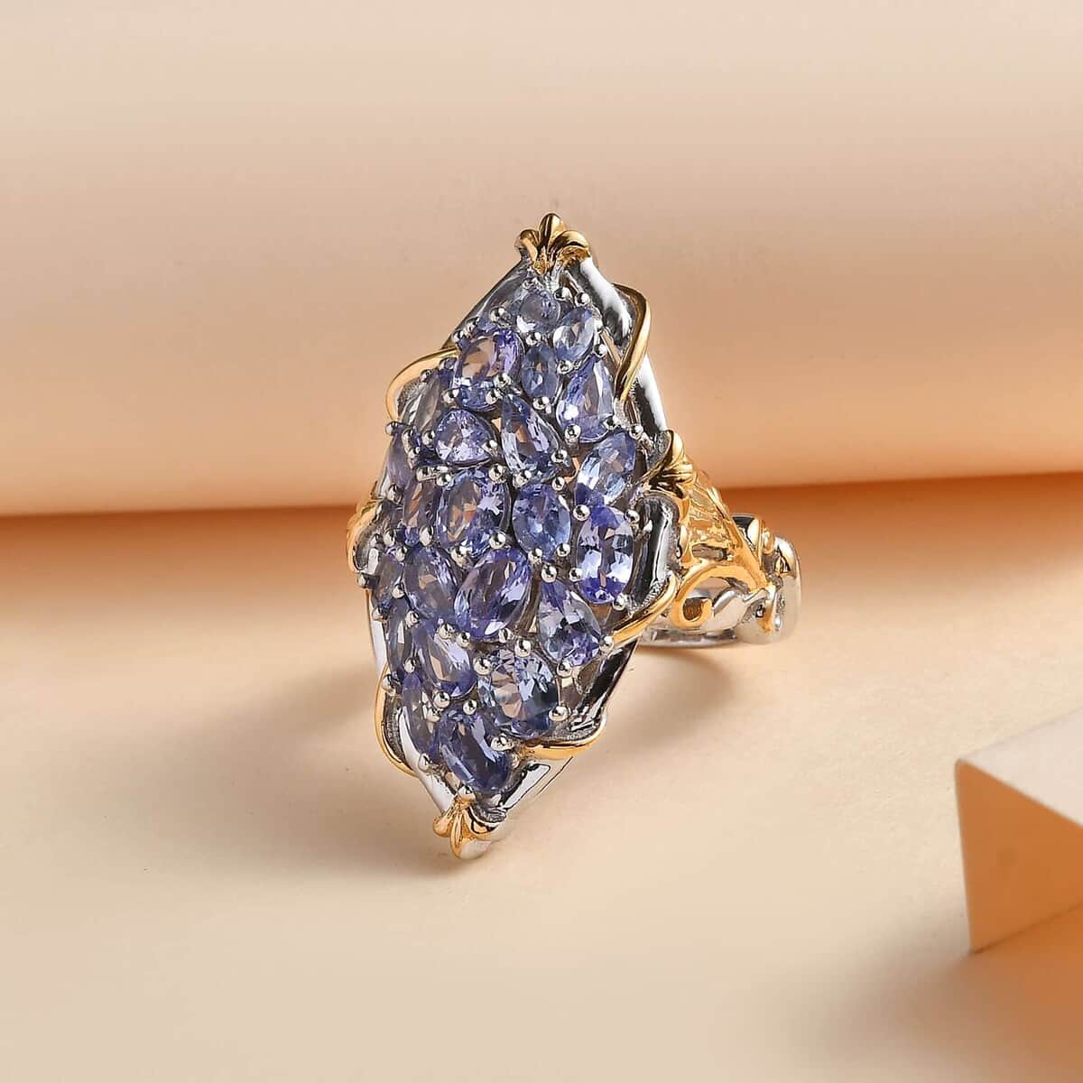 Tanzanite Elongated Ring in 14K YG and Platinum Over Sterling Silver (Size 6.0) 4.40 ctw image number 1