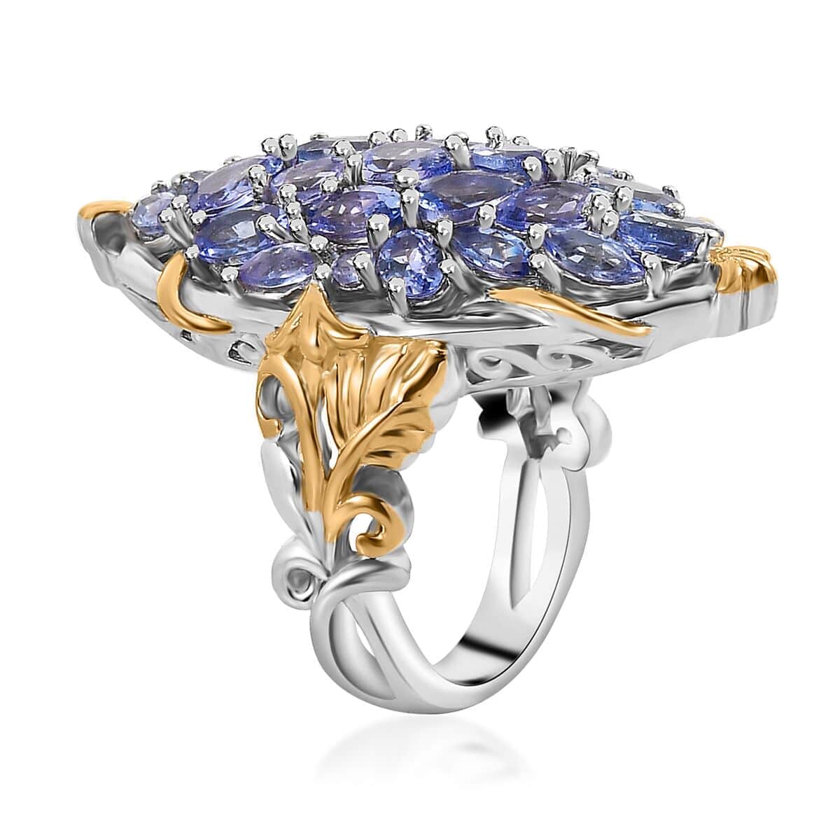 Tanzanite Elongated Ring in 14K YG and Platinum Over Sterling Silver (Size 6.0) 4.40 ctw image number 3