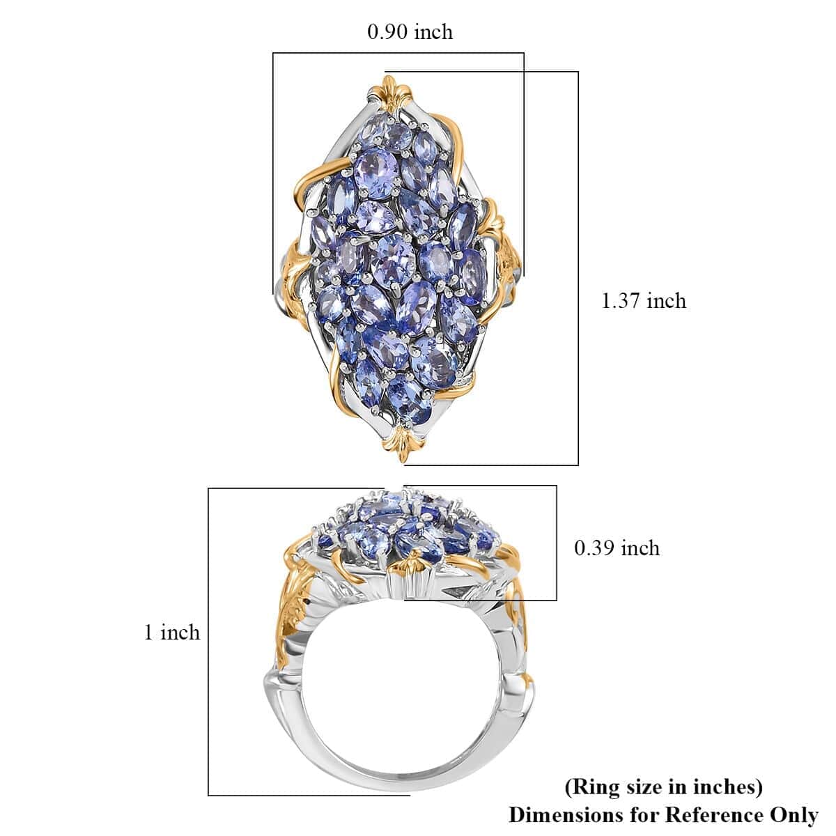 Tanzanite Elongated Ring in 14K YG and Platinum Over Sterling Silver (Size 6.0) 4.40 ctw image number 5