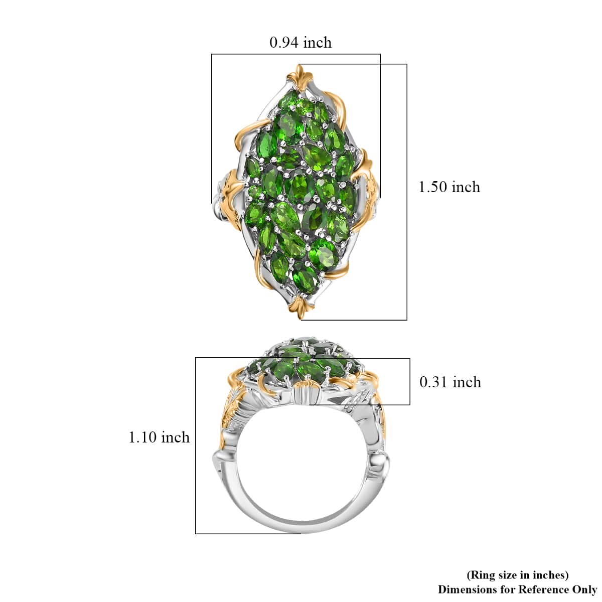 Chrome Diopside Elongated Ring in 14K YG and Platinum Over Sterling Silver (Size 7.0) 4.75 ctw image number 5