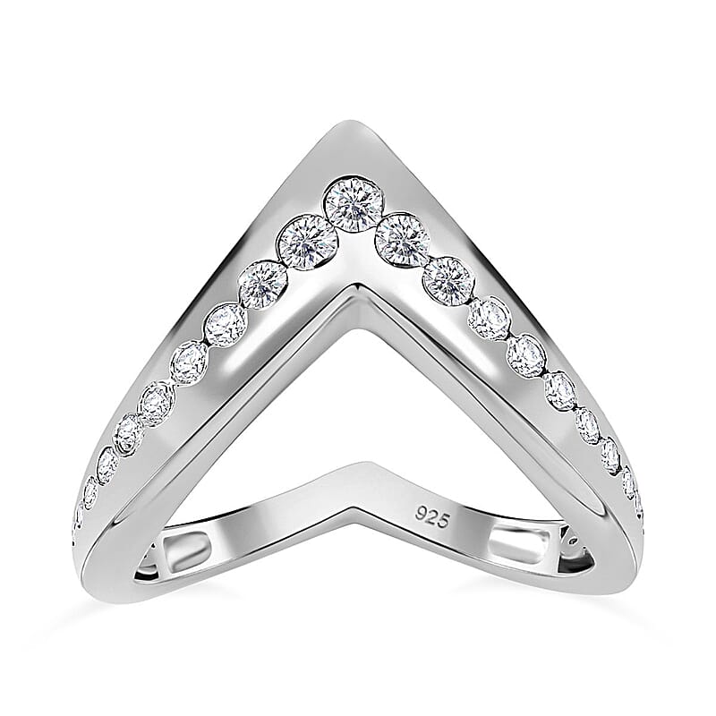 Moissanite 0.55 ctw Ring in Rhodium Over Sterling Silver (Size 6.5)
