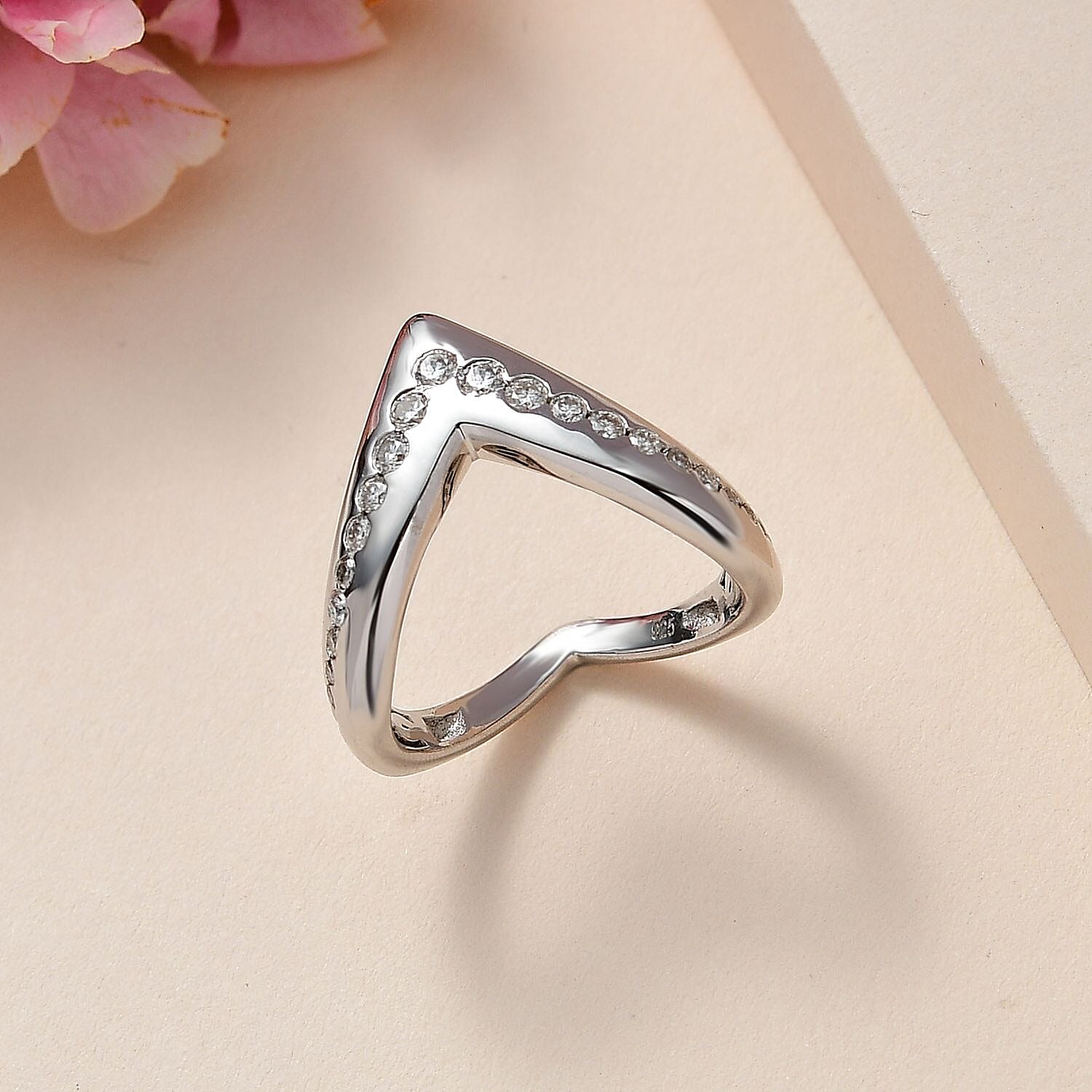 Moissanite 0.55 ctw Ring in Rhodium Over Sterling Silver (Size 6.5)