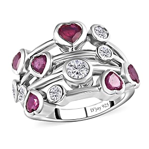 Niassa Ruby (FF) and Moissanite Ring in Platinum Over Sterling Silver (Size 7.0) 3.15 ctw