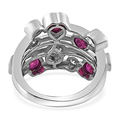 Niassa Ruby (FF) and Moissanite Ring in Platinum Over Sterling Silver (Size 7.0) 3.15 ctw