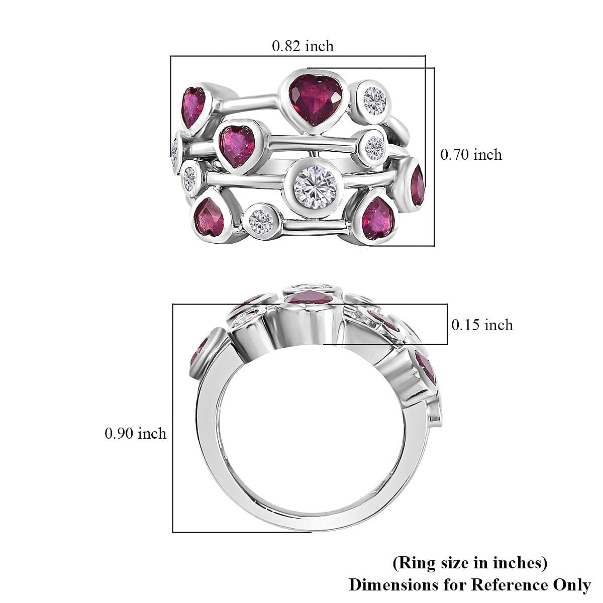 Niassa Ruby (FF) and Moissanite Ring in Platinum Over Sterling Silver (Size 7.0) 3.15 ctw image number 5
