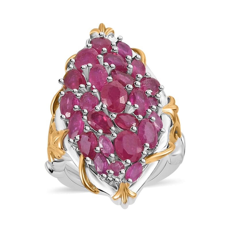 Niassa Ruby (FF) 4.50 ctw Elongated Ring in 14K YG and Platinum Over Sterling Silver (Size 5.0)