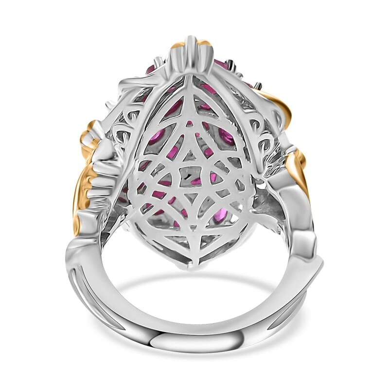 Niassa Ruby (FF) 4.50 ctw Elongated Ring in 14K YG and Platinum Over Sterling Silver (Size 5.0)