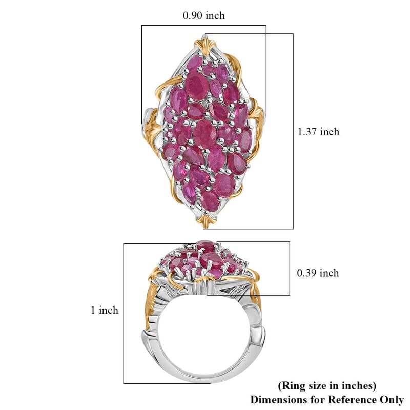 Niassa Ruby (FF) 4.50 ctw Elongated Ring in 14K YG and Platinum Over Sterling Silver (Size 5.0)
