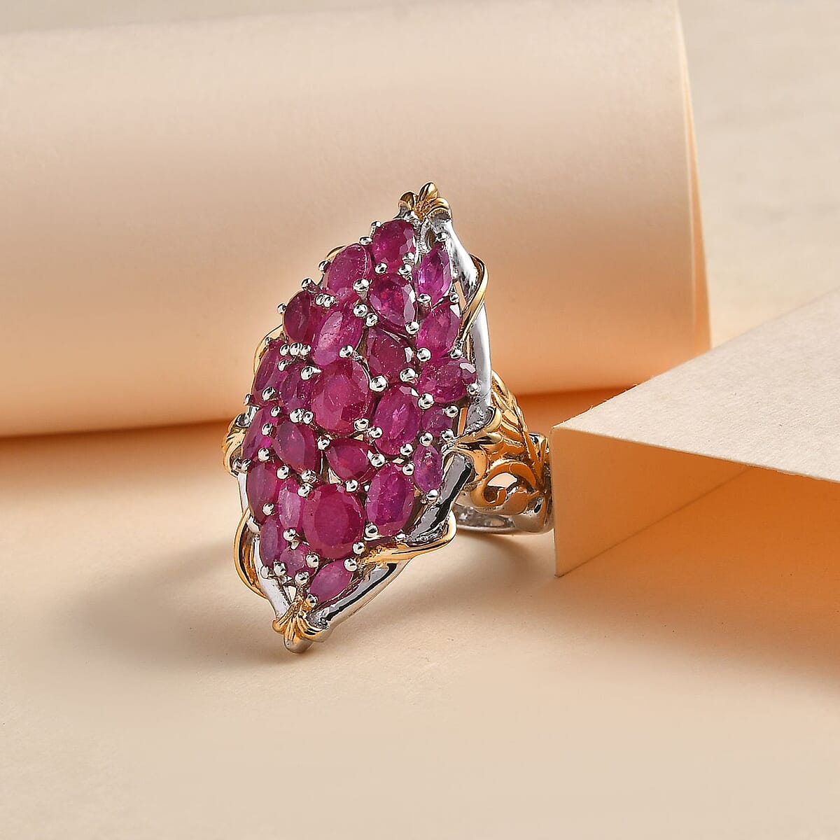 D'Joy Niassa Ruby (FF) Elongated Ring in 14K YG and Platinum Over Sterling Silver (Size 6.0) 4.50 ctw image number 1