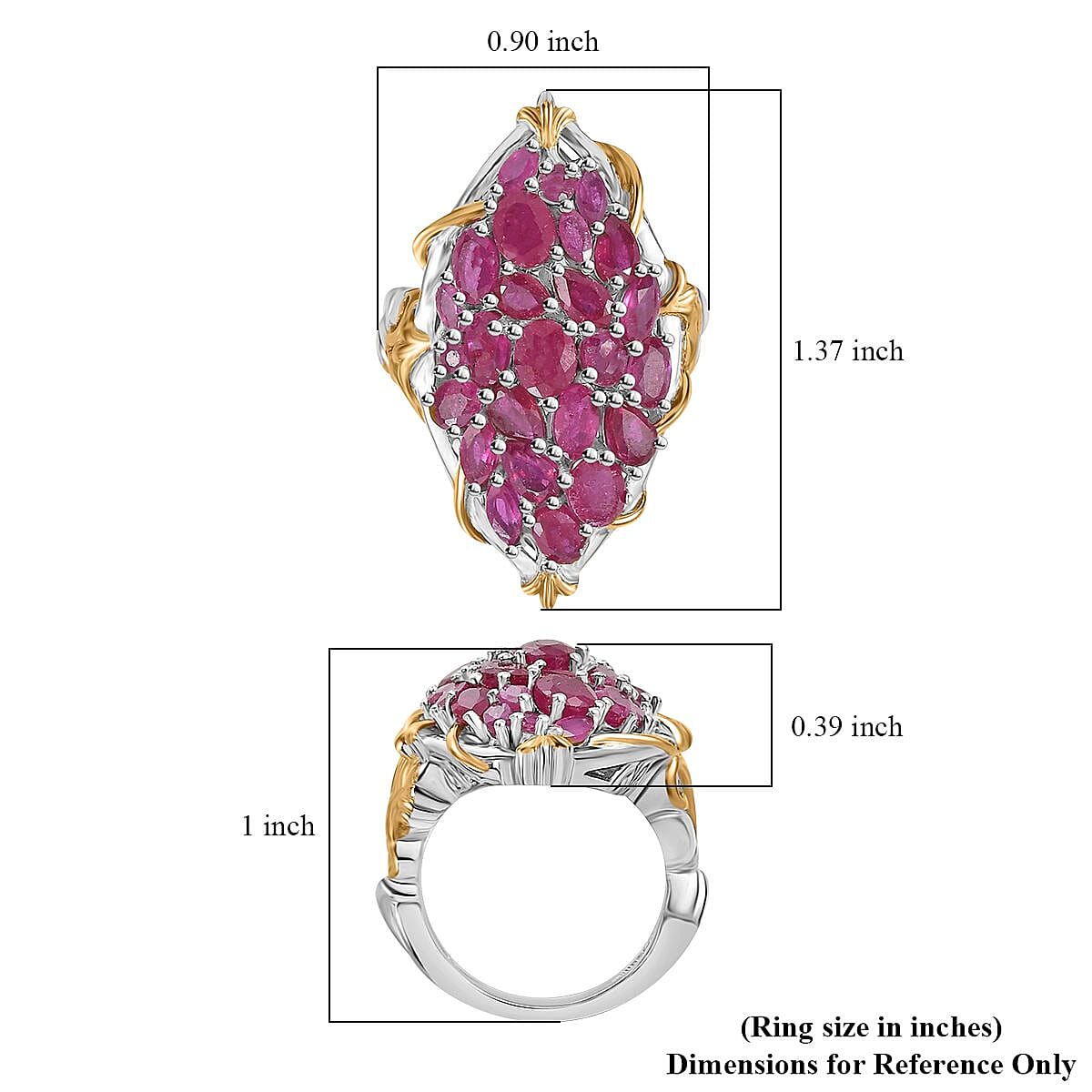 D'Joy Niassa Ruby (FF) Elongated Ring in 14K YG and Platinum Over Sterling Silver (Size 6.0) 4.50 ctw image number 5