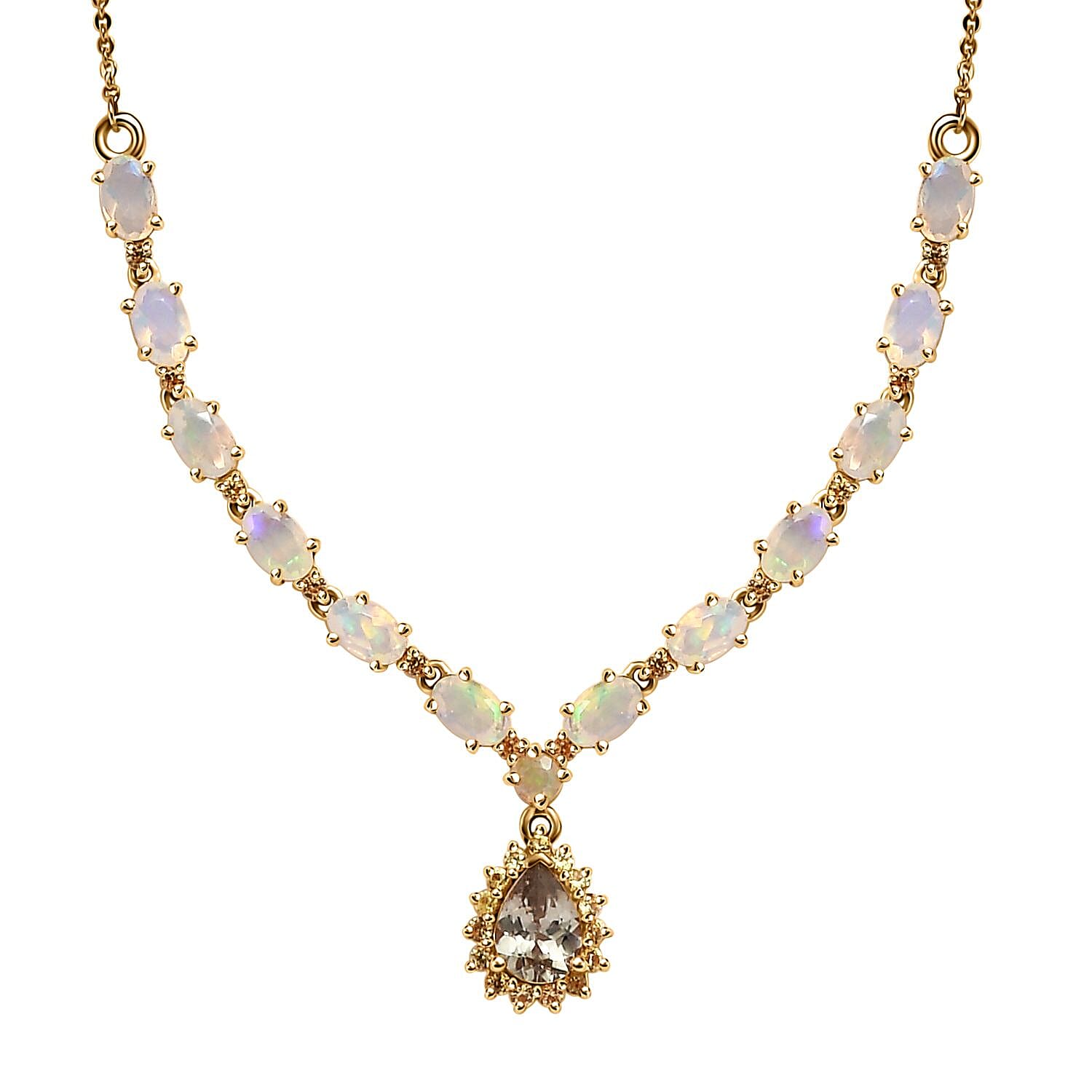 AAA Turkizite and Multi Gemstone 3.20 ctw Necklace 18-20 Inches in Vermeil Yellow Gold Over Sterling Silver