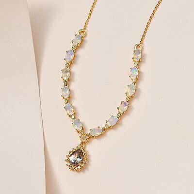 AAA Turkizite and Multi Gemstone 3.20 ctw Necklace 18-20 Inches in Vermeil Yellow Gold Over Sterling Silver