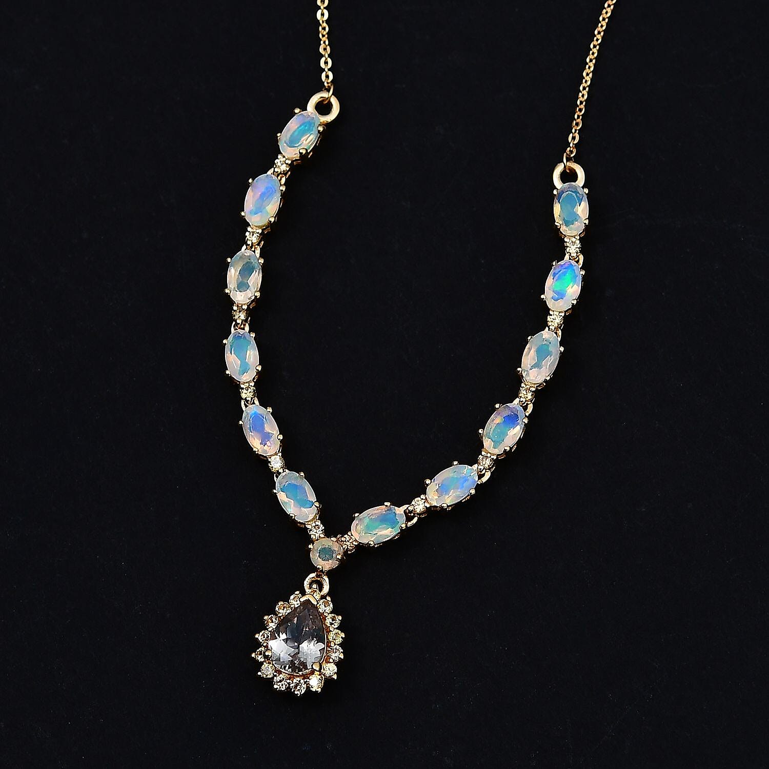 AAA Turkizite and Multi Gemstone 3.20 ctw Necklace 18-20 Inches in Vermeil Yellow Gold Over Sterling Silver