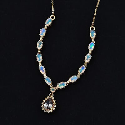 AAA Turkizite and Multi Gemstone 3.20 ctw Necklace 18-20 Inches in Vermeil Yellow Gold Over Sterling Silver