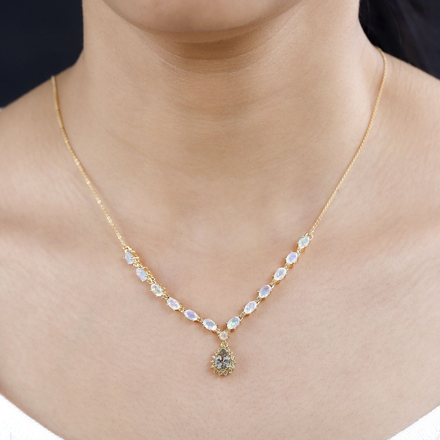 AAA Turkizite and Multi Gemstone 3.20 ctw Necklace 18-20 Inches in Vermeil Yellow Gold Over Sterling Silver