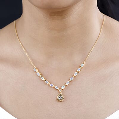 AAA Turkizite and Multi Gemstone 3.20 ctw Necklace 18-20 Inches in Vermeil Yellow Gold Over Sterling Silver