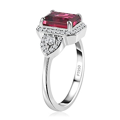 Rhapsody 950 Platinum AAAA Ouro Fino Rubellite and E-F VS Diamond Ring (0.35 cts) (Size 6.0) 6.30 Grams 2.65 ctw