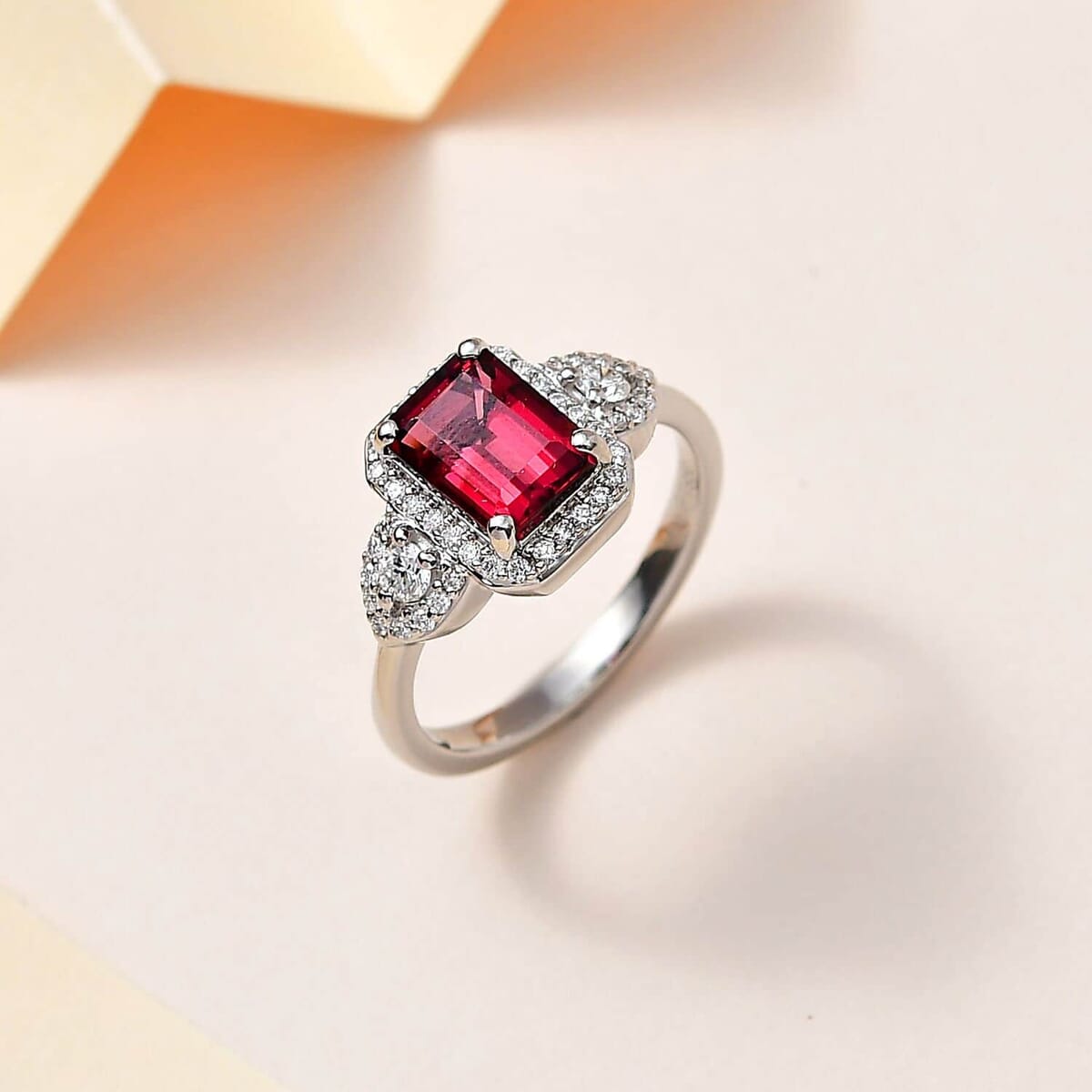 Rhapsody 950 Platinum AAAA Ouro Fino Rubellite and E-F VS2 Diamond Ring (Size 8.0) 6.30 Grams 2.65 ctw image number 1