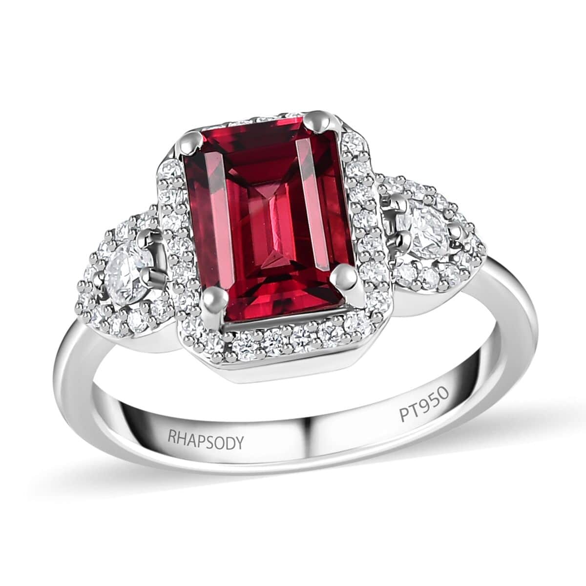 Rhapsody 950 Platinum AAAA Ouro Fino Rubellite and E-F VS2 Diamond Ring (0.35 cts) (Size 9.0) 6.30 Grams 2.65 ctw image number 0