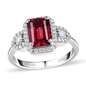 Rhapsody 950 Platinum AAAA Ouro Fino Rubellite and E-F VS2 Diamond Ring (0.35 cts) (Size 9.0) 6.30 Grams 2.65 ctw