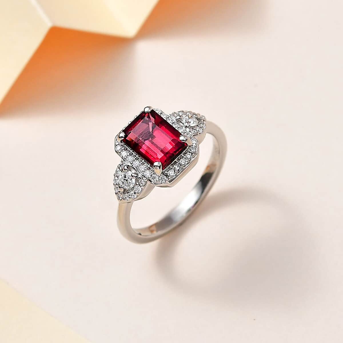 Rhapsody 950 Platinum AAAA Ouro Fino Rubellite and E-F VS2 Diamond Ring (0.35 cts) (Size 9.0) 6.30 Grams 2.65 ctw image number 1