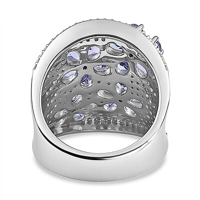 Tanzanite and Multi Gemstone Ring in Platinum Over Sterling Silver (Size 10.0) 3.90 ctw