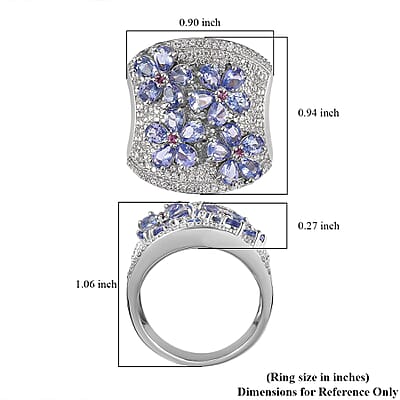 Tanzanite and Multi Gemstone Ring in Platinum Over Sterling Silver (Size 10.0) 3.90 ctw