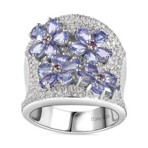 Tanzanite and Multi Gemstone Ring in Platinum Over Sterling Silver (Size 5.0) 3.90 ctw