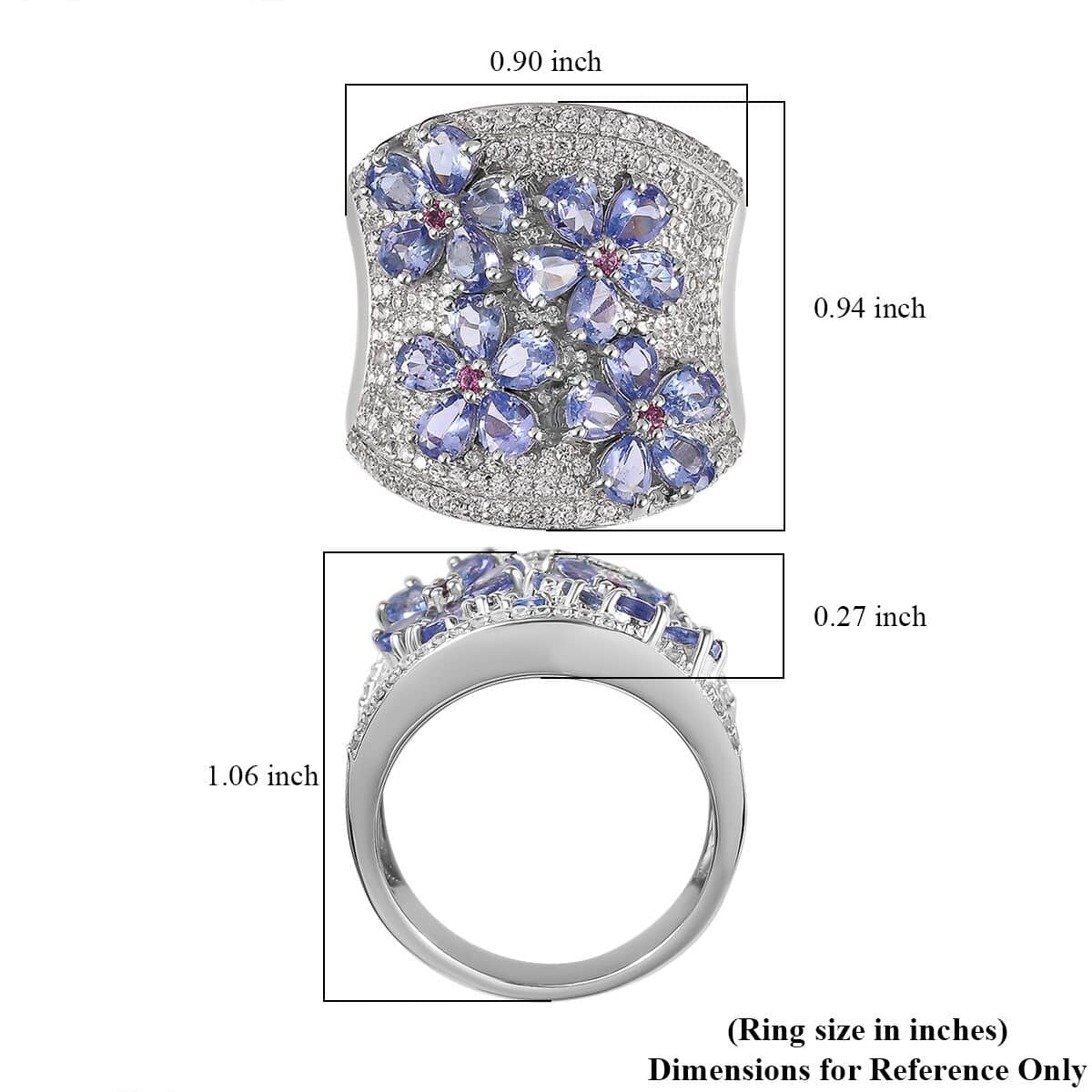 Tanzanite and Multi Gemstone Ring in Platinum Over Sterling Silver (Size 5.0) 3.90 ctw image number 5