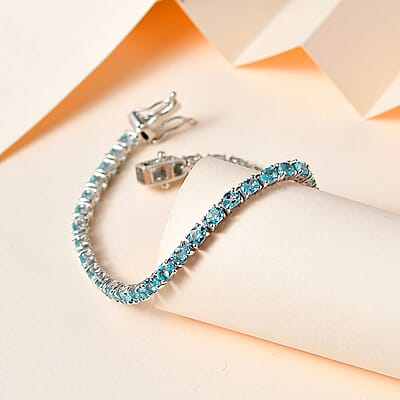 D'Joy Betroka Blue Apatite Tennis Bracelet in Platinum Over Sterling Silver (6.50 In) 6.30 ctw