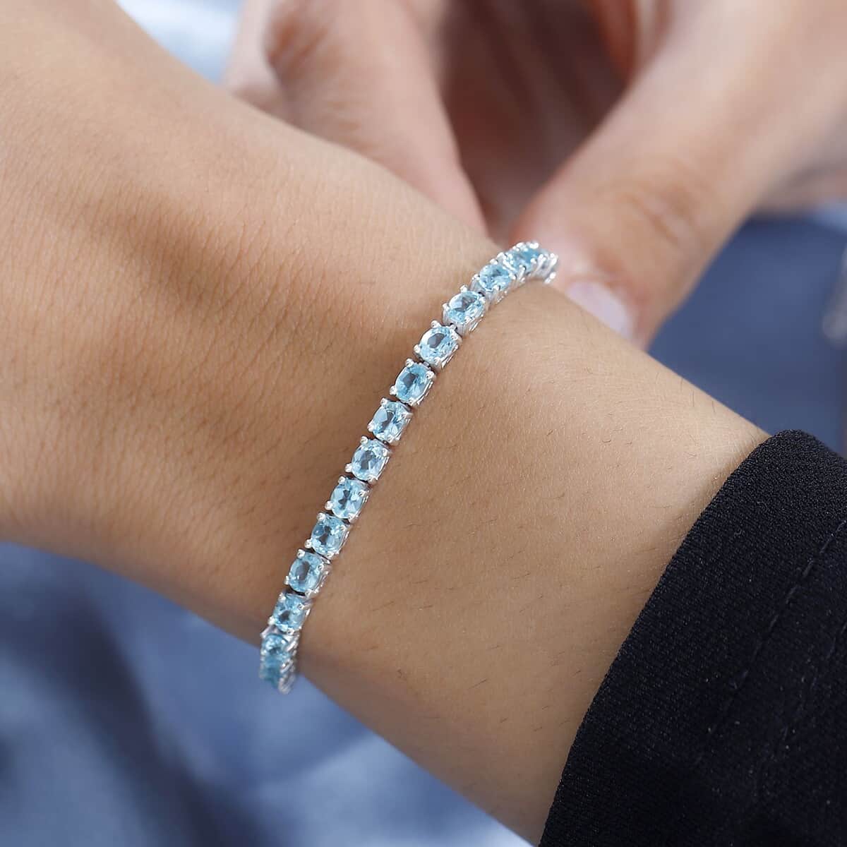 Betroka Blue Apatite Tennis Bracelet in Platinum Over Sterling Silver (6.50 In) 6.30 ctw image number 2