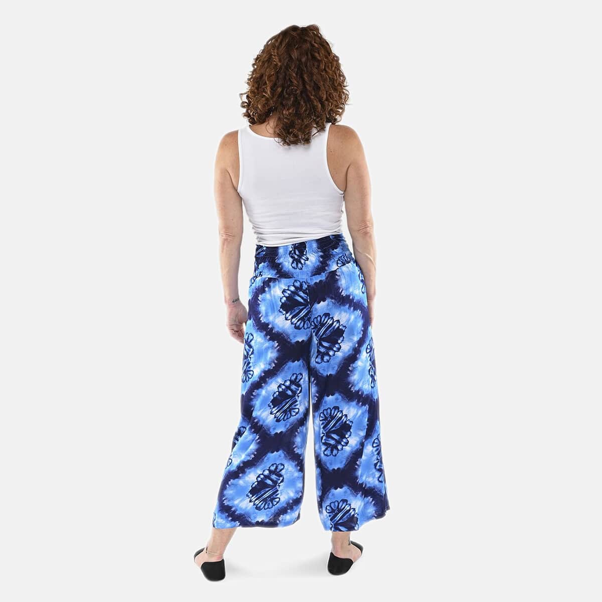 Tamsy Blue Tie Dye High Waist Palazzo Split Pant - One Size Fits Most image number 1