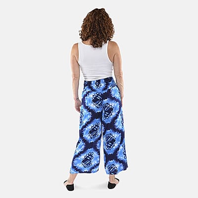 Tamsy Blue Tie Dye High Waist Palazzo Split Pant - One Size Fits Most
