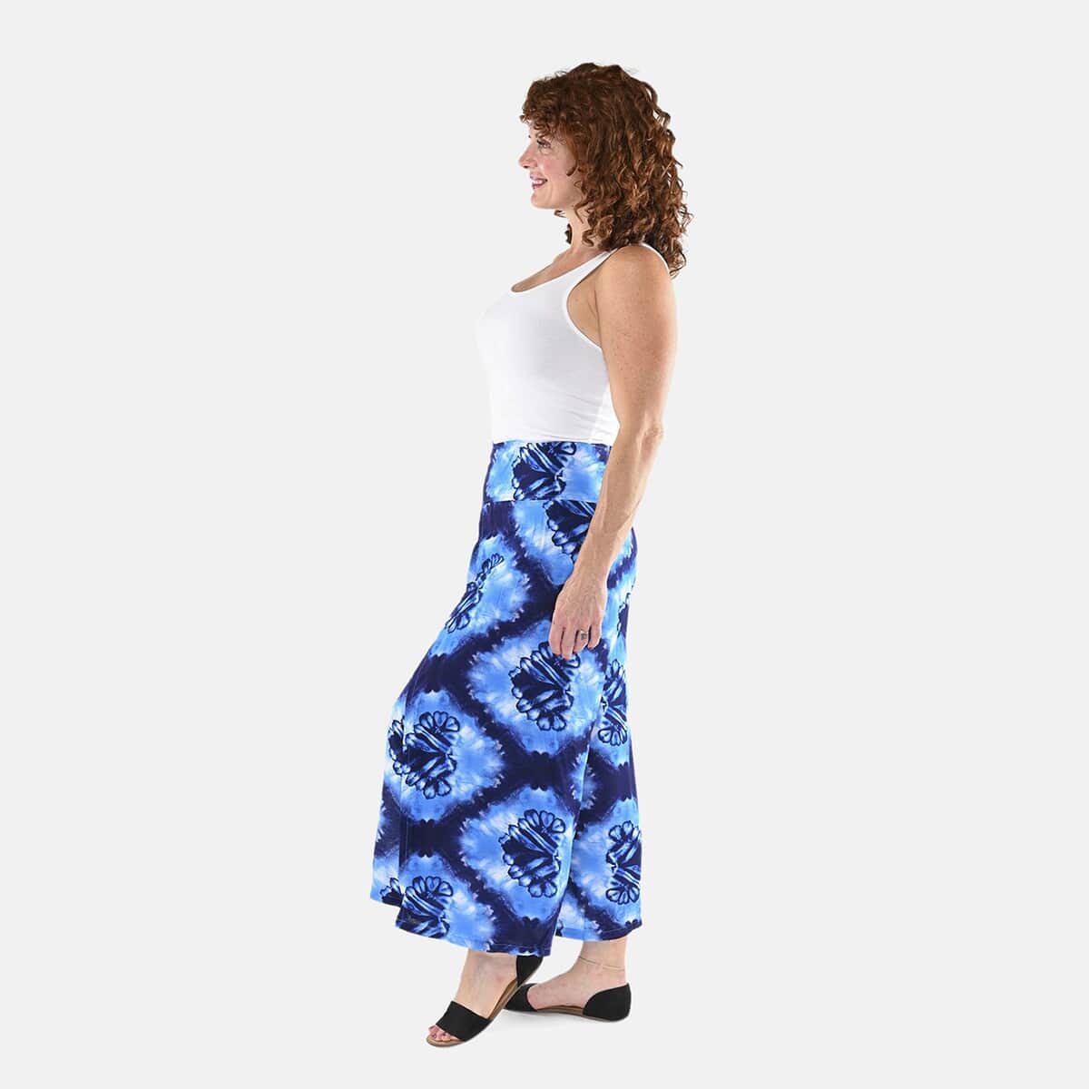 Tamsy Blue Tie Dye High Waist Palazzo Split Pant - One Size Fits Most image number 2