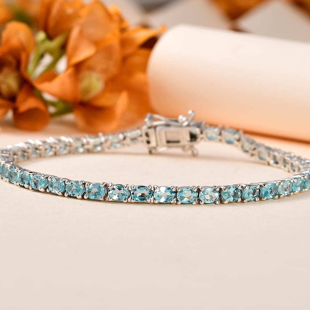Betroka Blue Apatite Tennis Bracelet in Platinum Over Sterling Silver (7.25 In) 7.15 ctw image number 1