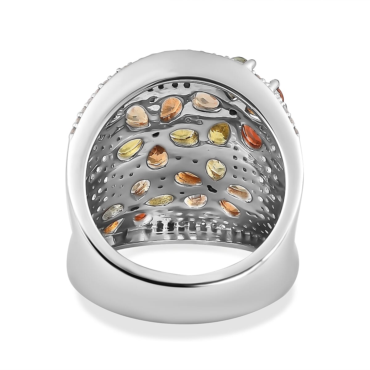 Multi Sapphire and Multi Gemstone Floral Ring in Platinum Over Sterling Silver (Size 7.0) 3.20 ctw image number 4