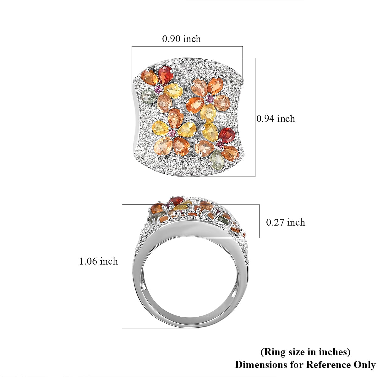 Multi Sapphire and Multi Gemstone Floral Ring in Platinum Over Sterling Silver (Size 7.0) 3.20 ctw image number 5