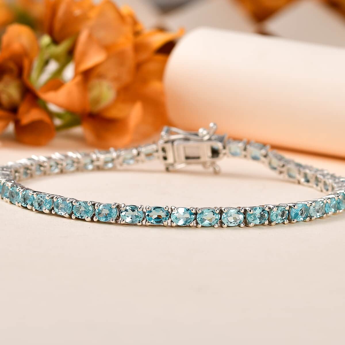 Betroka Blue Apatite Tennis Bracelet in Platinum Over Sterling Silver (8.00 In) 7.85 ctw image number 1