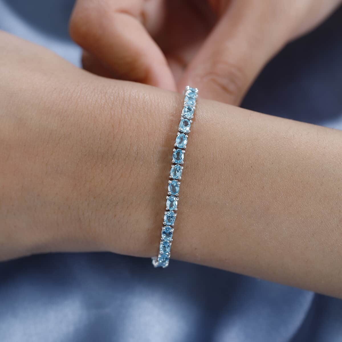 Betroka Blue Apatite Tennis Bracelet in Platinum Over Sterling Silver (8.00 In) 7.85 ctw image number 2