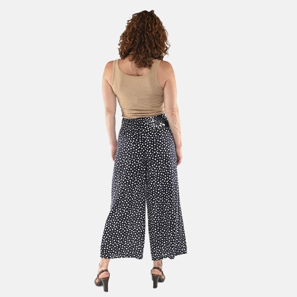 Tamsy Black Polka Dot High Waist Palazzo Split Pant - One Size Fits Most image number 1