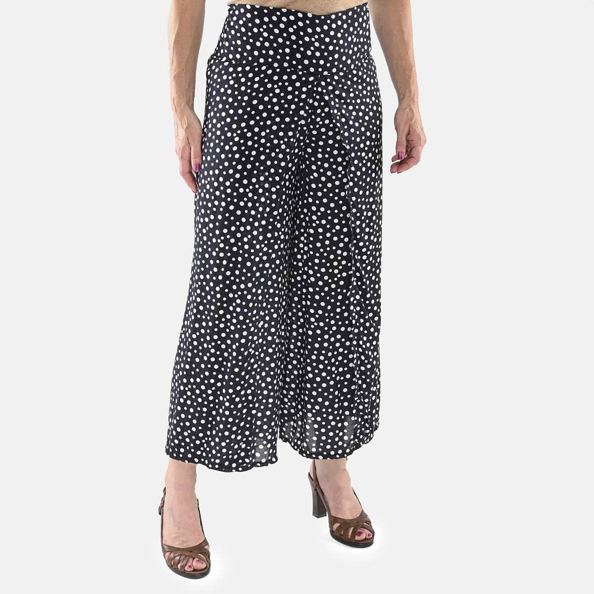 Tamsy Black Polka Dot High Waist Palazzo Split Pant - One Size Fits Most image number 3