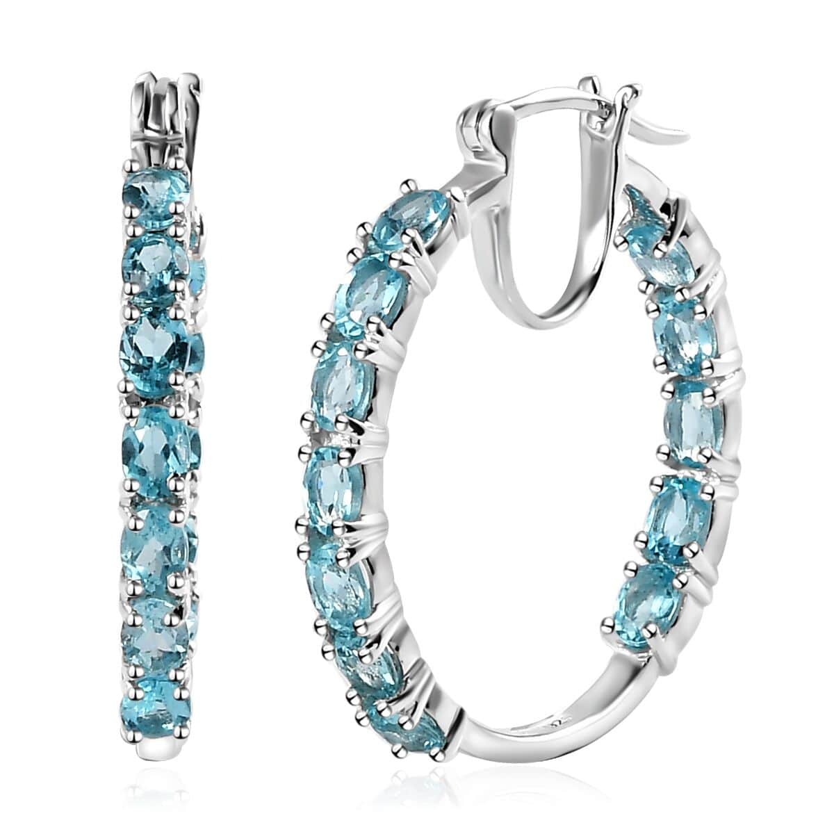 Betroka Blue Apatite Inside Out Hoop Earrings in Platinum Over Sterling Silver 4.50 ctw image number 0